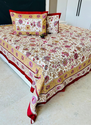 Red And pink Floral Bed Sheet