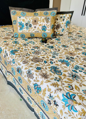 Blue And Grey Floral Bed Sheet