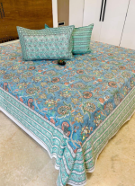 Blue And Green Floral Bed Sheet