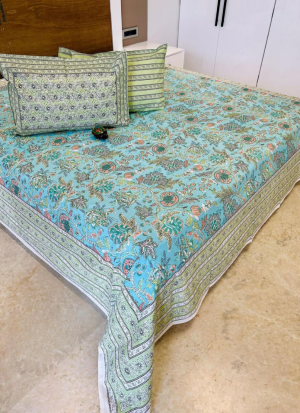 Blue And White Floral Bed Sheet
