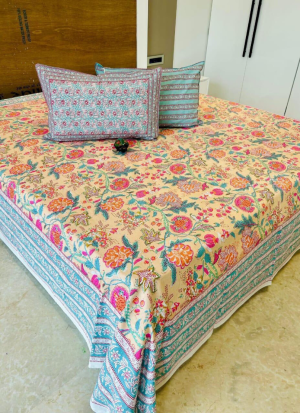 Orange And Beige Floral Bed Sheet