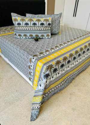 Yellow And White Bed Sheet