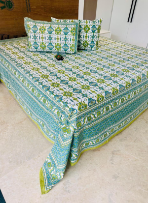 Green And Blue Bed Sheet