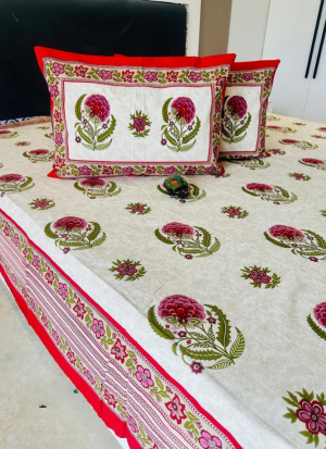 White And Pink  Floral Bed Sheet