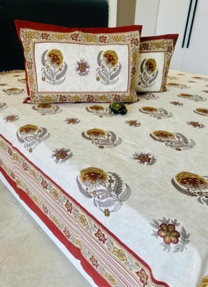 White And Brown Floral Bed Sheet
