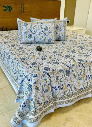 Blue And Green Floral Bed Sheet