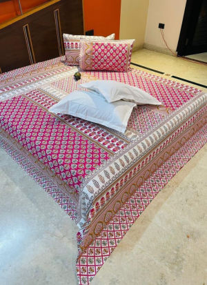 Pink And White Floral  Bed Sheet