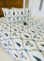 White And Green Floral Bed Sheet