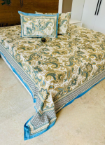 White And Teal Floral Bed Sheet