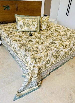 Green And White Floral Bed Sheet