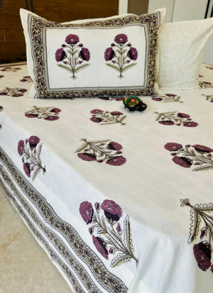 White Amd Purple Floral Bed Sheet
