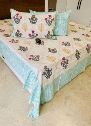 Blue And White Flora Bed Sheet