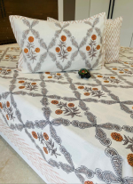 Orange And White  Floral Bed Sheet