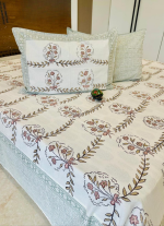 White And Light Green Floral Bed Sheet